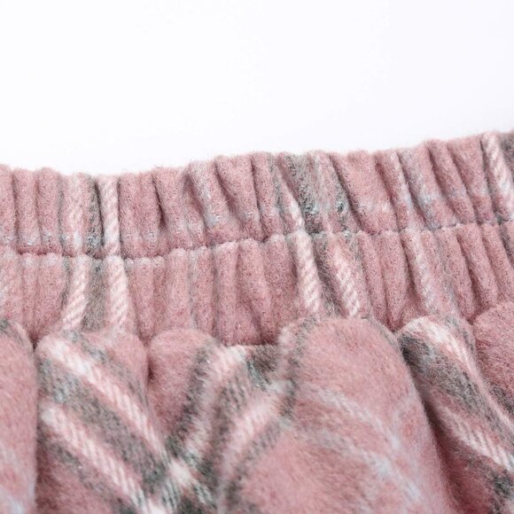 Womens Long Pink New Elastic Waist A-Line Pleated Tartan Long Plaid Wool Skirts - Picture 4 of 4